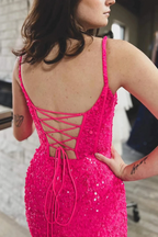 Sparkly Fuchsia Corset Sequins Long Mermaid Prom Dresses