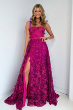 A-Line Long Sweetheart Purple Lace Prom Dresses