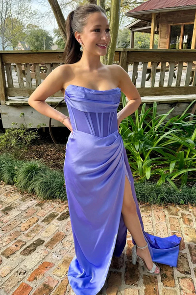 Periwinkle Strapless Pleated Prom Dresses,BD93244