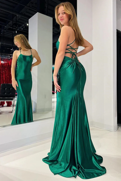 Emerald Scoop Neck Lace-Up Mermaid Long Prom dresses,BD93240