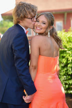 Mermaid Orange Satin Ruffled Sweetheart Prom Dresses