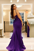 Grape Beaded Mermaid Long Prom Dresses