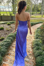 Periwinkle Strapless Pleated Prom Dresses