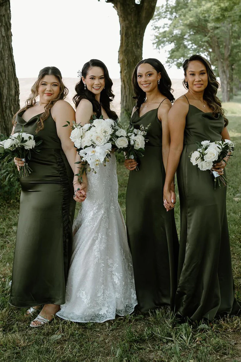 Hunter Green Silk Satin Cowl Neck Bridesmaid Dresses luladress Hunter Green Silk Satin Cowl Neck Bridesmaid Dresses luladress