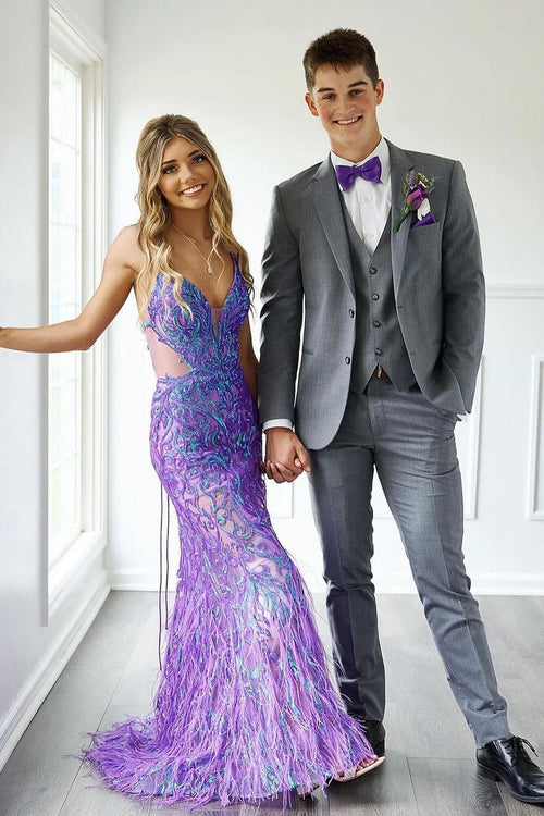 purple prom dress and tux La Femme Dress 32633