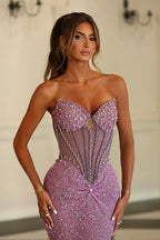 Mermaid Elegant Lilac Sweetheart Strapless Prom Dresses Sequins Gem Sleeveless On Sale