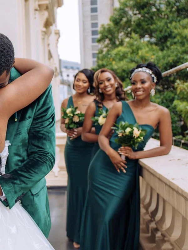Elegant One-Shoulder Emerald Green Mermaid Long With Tail Bridesmaid Dresses