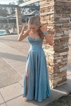 A-Line Satin Sweetheart Sparkly Long Prom Dresses