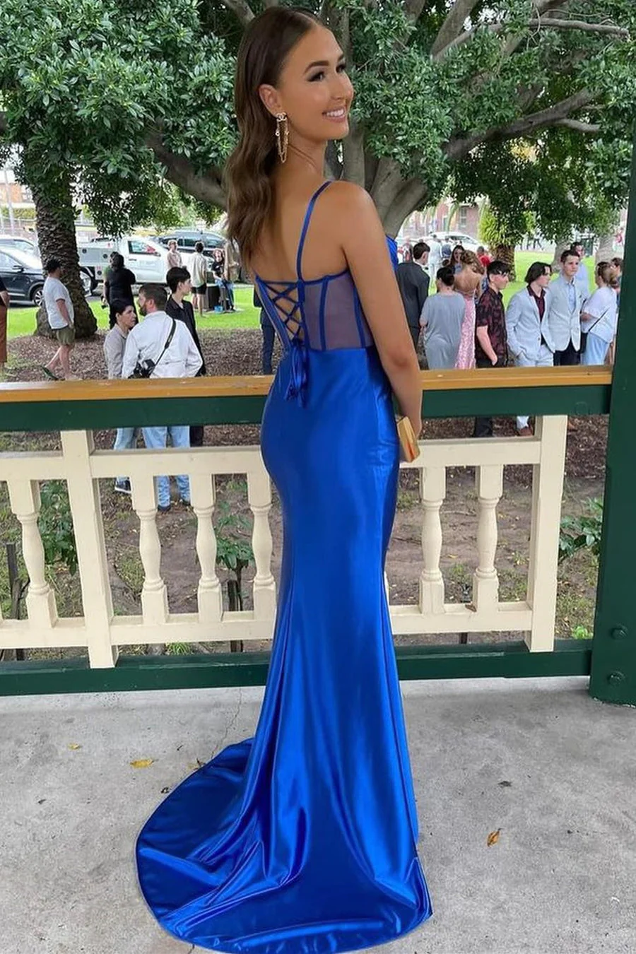 Royal Blue Cowl Neck Sheer Bodice Long Formal Dresses luladress Royal Blue Cowl Neck Sheer Bodice Long Formal Dresses luladress
