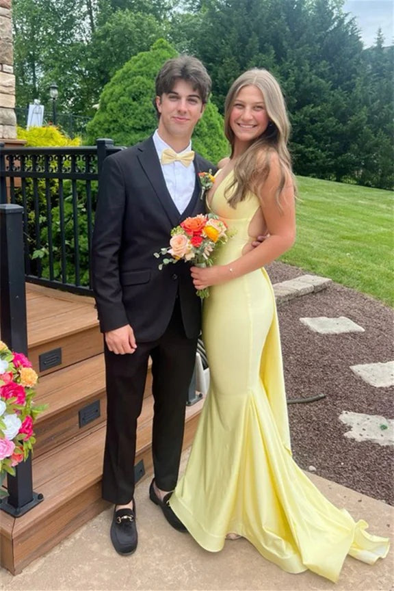 Mermaid V Neck Black Satin Long Prom Dresses Pic Color / US18 Mermaid V Neck Black Satin Long Prom Dresses Pic Color / US18