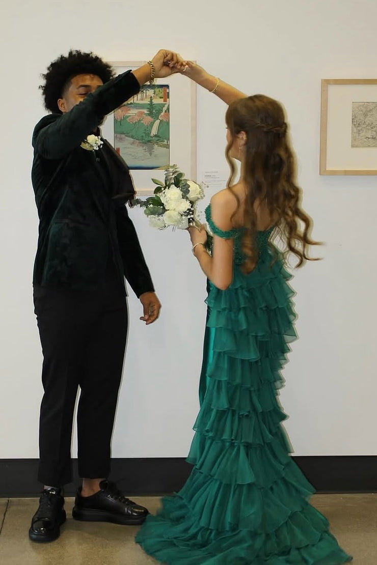 Mermaid Off the Shoulder Satin Green Long Prom Dresses