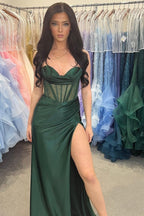 Charming Mermaid V Neck Dark Green Long Prom Dresses