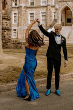 Mermaid Sweetheart Royal Blue Satin Slit Prom Dresses