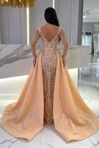 Sparkle Beaded High Split Sweetheart Overskirt Mermaid Sleeveless Prom Dresses