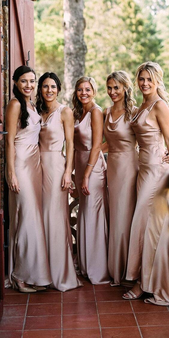 Soft Silk Satin Sleeveless Rose Gold Floor Length Bridesmaid Dresses Soft Silk Satin Sleeveless Rose Gold Floor Length Bridesmaid Dresses