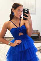 Blue Tulle Layers Long Formal Dresses,Princess Prom Dresses