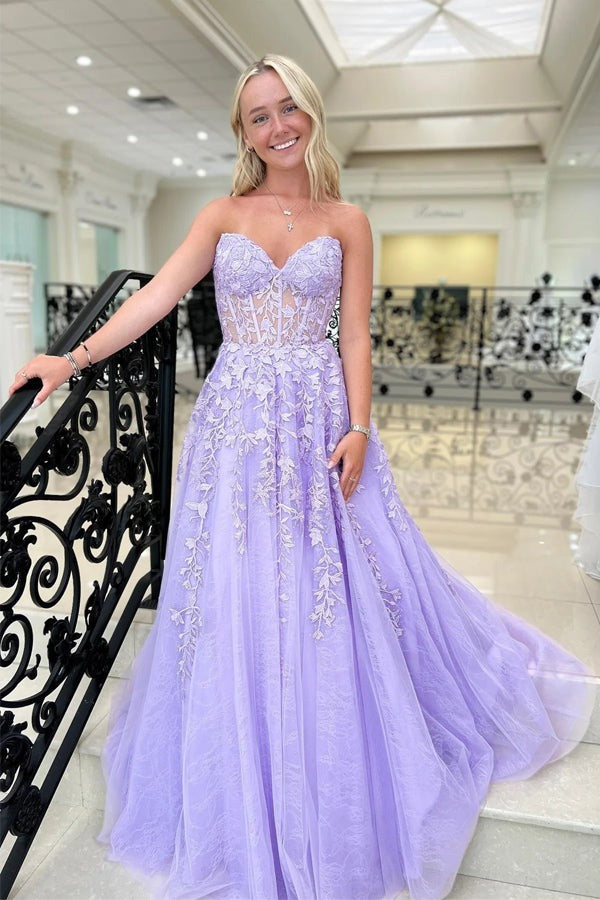 Cute A Line Tulle Sweetheart Prom Dresses,long Formal Gowns – luladress