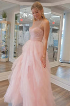 Strapless Sequin Beaded Tulle Stunning Light Pink Prom Dresses