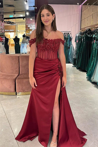 Off-Shoulder Floral Long Mermaid Prom Dresses