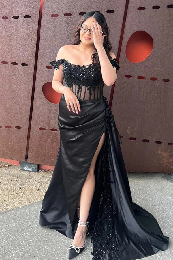 Off-Shoulder Floral Long Mermaid Prom Dresses