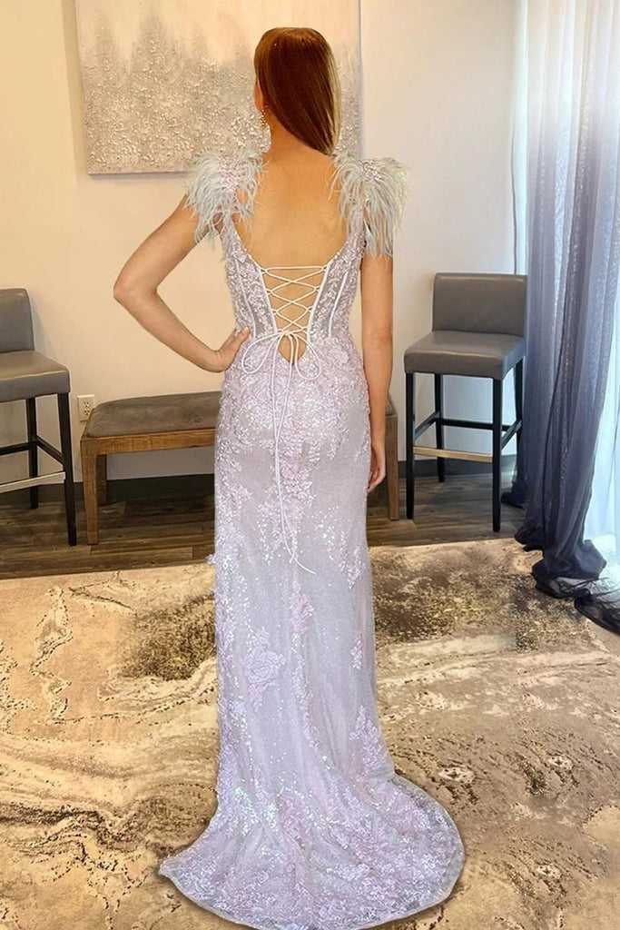 Appliques Mermaid Split Pink Prom Dresses – luladress Appliques Mermaid Split Pink Prom Dresses – luladress