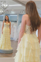 Sweetheart Lace Corset Long Chiffon Prom Dresses