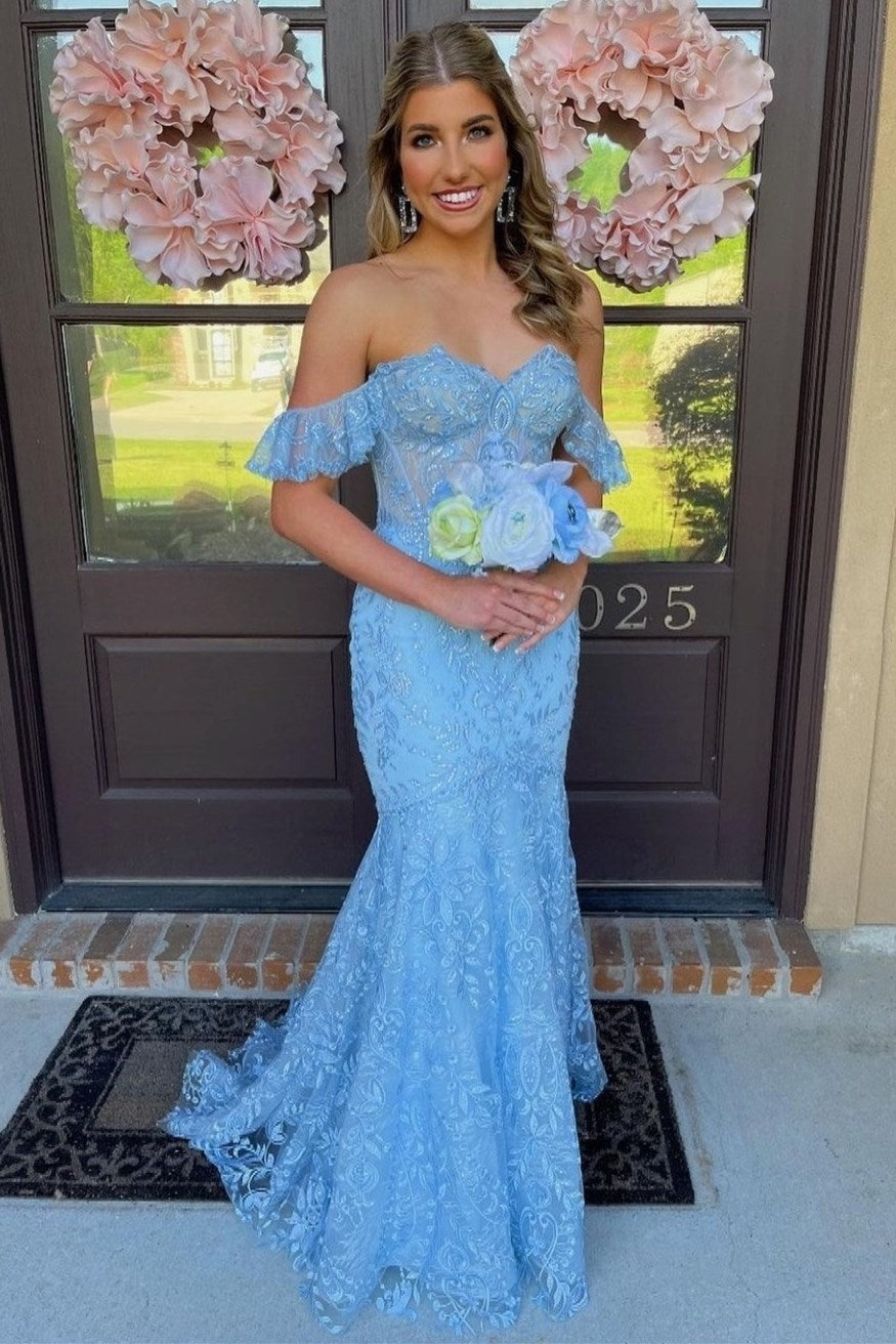 Mermaid Off-the-Shoulder Lace Long Prom Evening Dresses