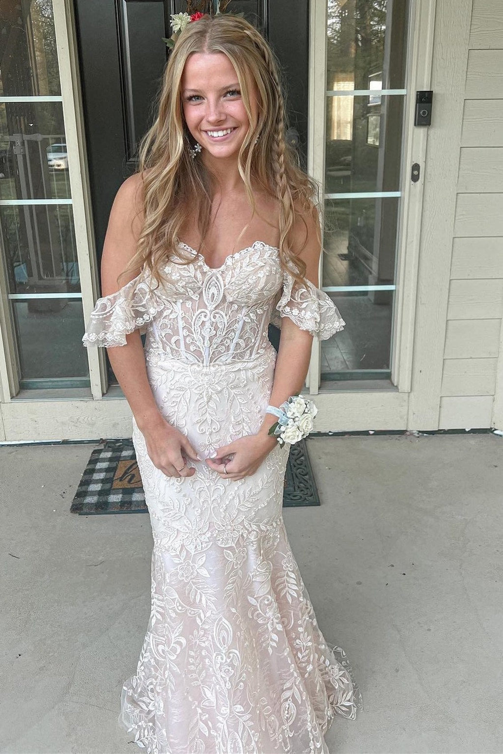 Mermaid Off-the-Shoulder Lace Long Prom Evening Dresses