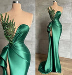 Asymmetrical High Split Beaded Mermaid Floor-length Sleeveless Prom Dresses