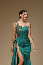 Asymmetrical High Split Beaded Mermaid Floor-length Sleeveless Prom Dresses