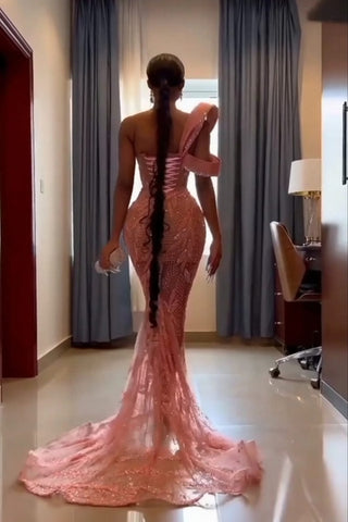 Mermaid Lace Jewel Floor-length Sleeveless Appliques Sequined Prom Dresses