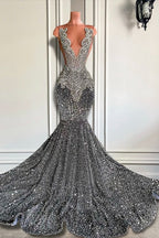 Mermaid Royal Blue Sleeveless Prom Desses with Beadings and Sequins