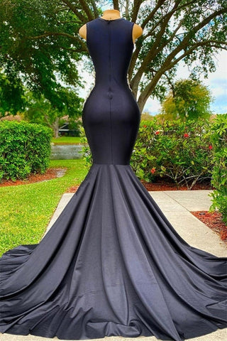 V-neck Appliques Lace Sequined Mermaid Open Back One Shoulder Floor-length Sleeveless Prom Dresses