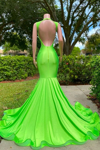 Mermaid V-neck Sequined Open Back Floor-length Sleeveless Lace Beading Prom Dresses