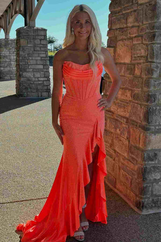 Mermaid Sweetheart Silver Sparkly Satin Long Prom Dresses