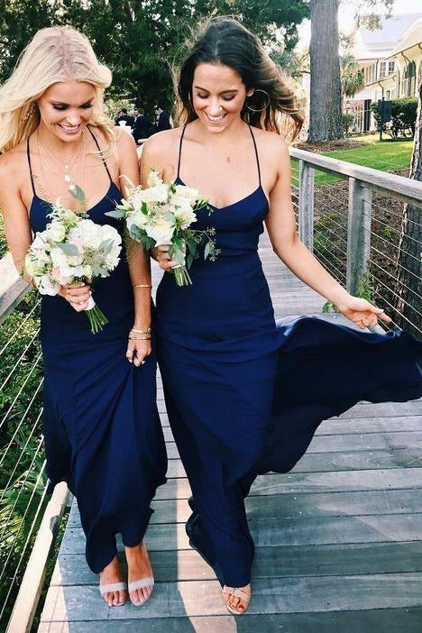 Chiffon Spaghetti Straps Simple Navy Blue Bridesmaid Dresses luladress Chiffon Spaghetti Straps Simple Navy Blue Bridesmaid Dresses luladress