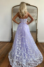A Line Sweetheart Lavender Lace Tulle Long prom Dresses