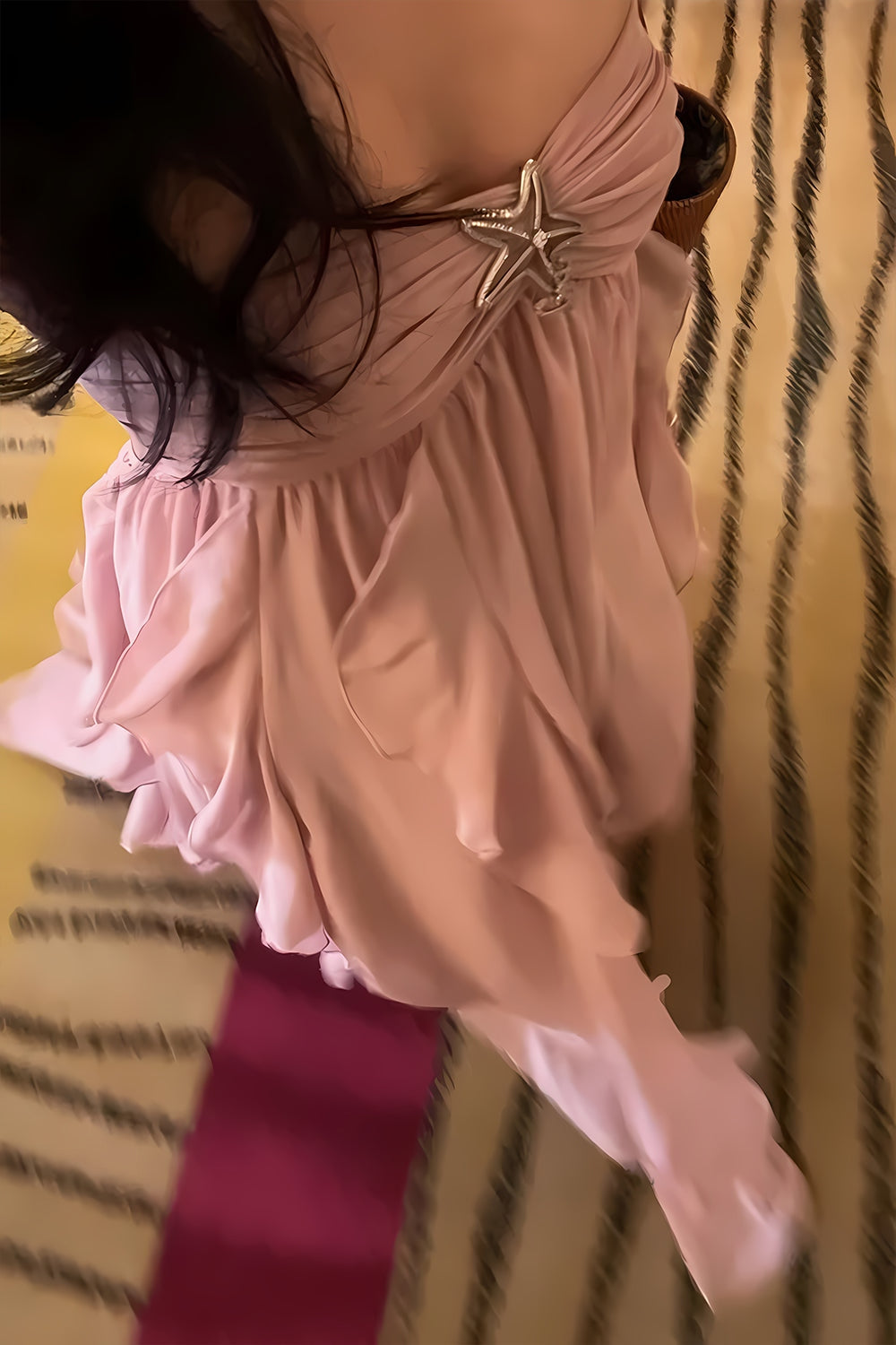 A Line Halter Neck Pink Long Chiffon Prom Dresses