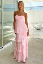 A Line Sweetheart Pink Long Chiffon Prom Dresses