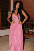 Charming A Line Spaghetti Straps Pink Corset Prom Dresses