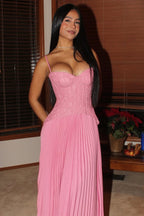 Charming A Line Spaghetti Straps Pink Corset Prom Dresses