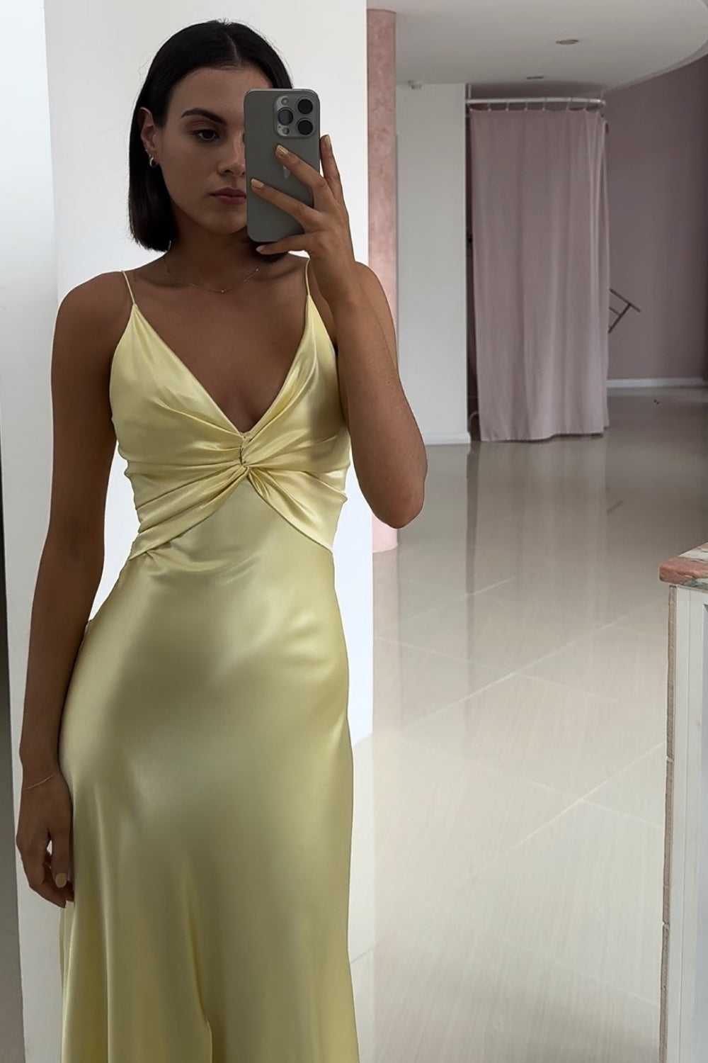 A Line Spaghetti Straps Yellow Long Party Dresses