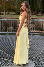 A Line Spaghetti Straps Yellow Long Party Dresses
