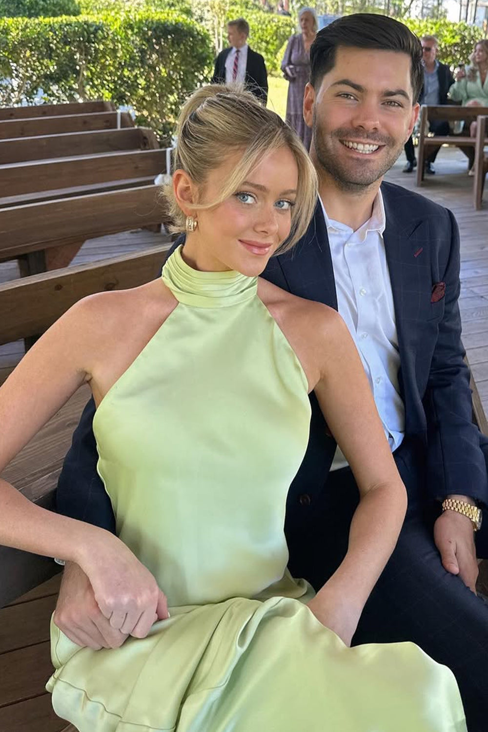 Fashion Sheath Halter Neck Green Chiffon Long Prom Dresses