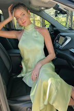 Fashion Sheath Halter Neck Green Chiffon Long Prom Dresses