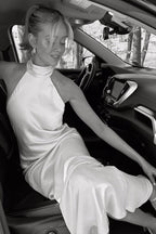 Fashion Sheath Halter Neck Green Chiffon Long Prom Dresses