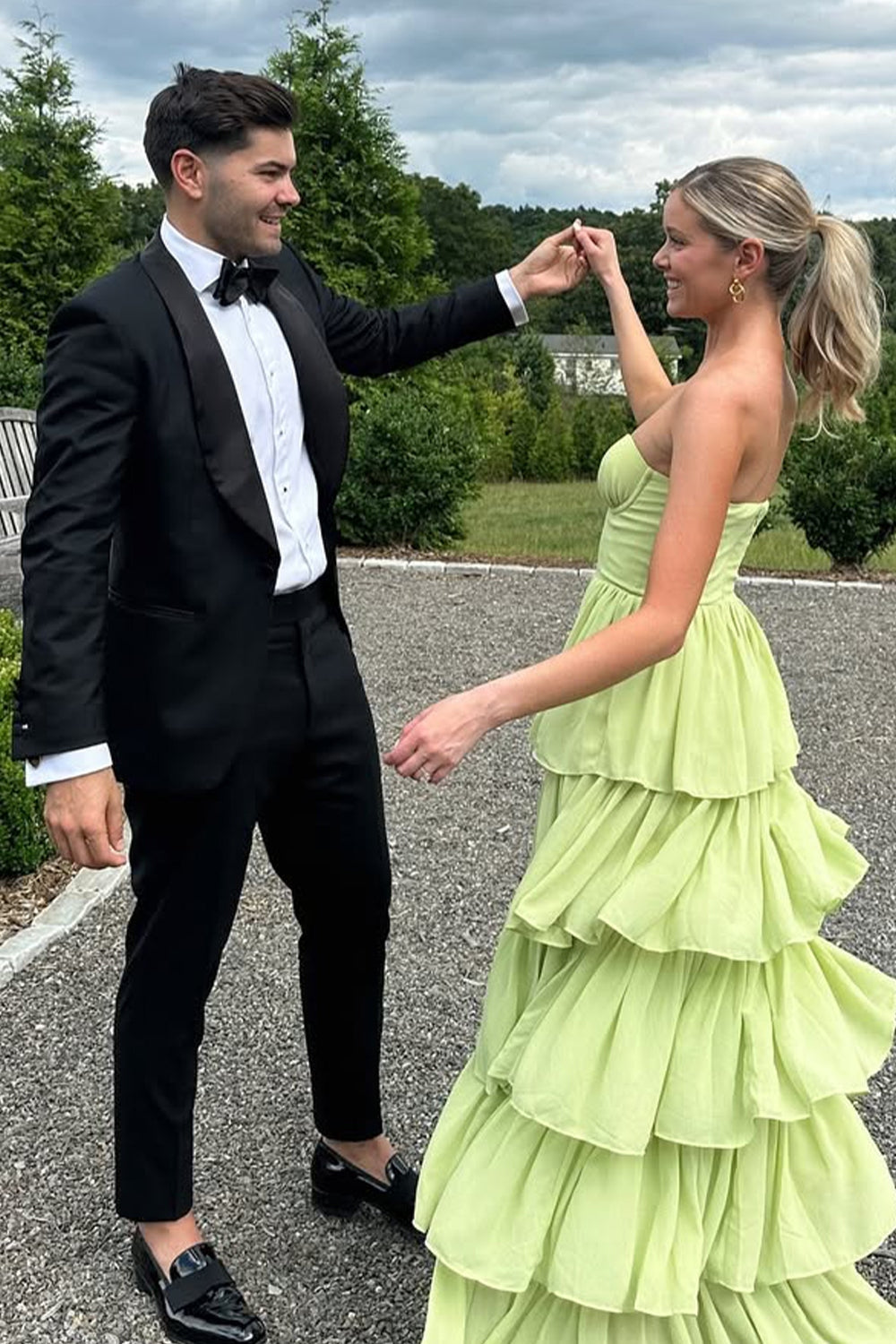 Princess A Line Sweetheart Green Chiffon Long Party Dresses