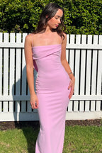 Trendy Sheath Spaghetti Straps Pink Mermaid Satin Long Prom Dresses