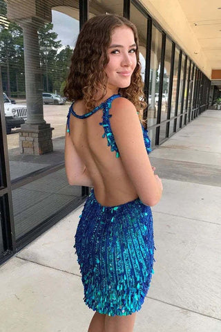 Mermaid Sequin V-Neck Tight Short Homecoming Dresses with Open Back