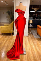 Beaded Ruffles Sexy Red Mermaid Long Prom Dresses